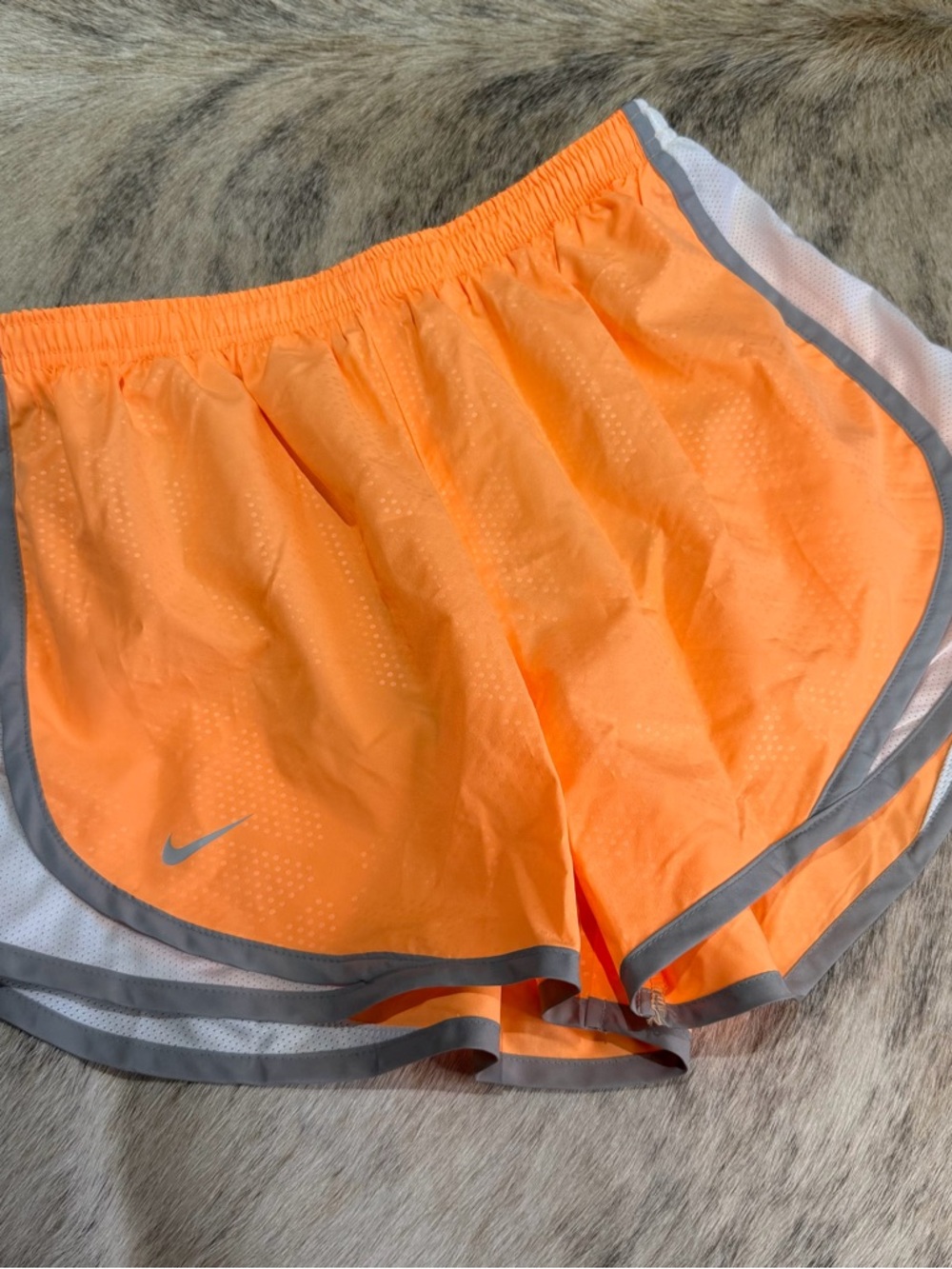 Nike Dri-Fit Running Shorts Neon Orange Gray Trim Lined Athletic Size Medium